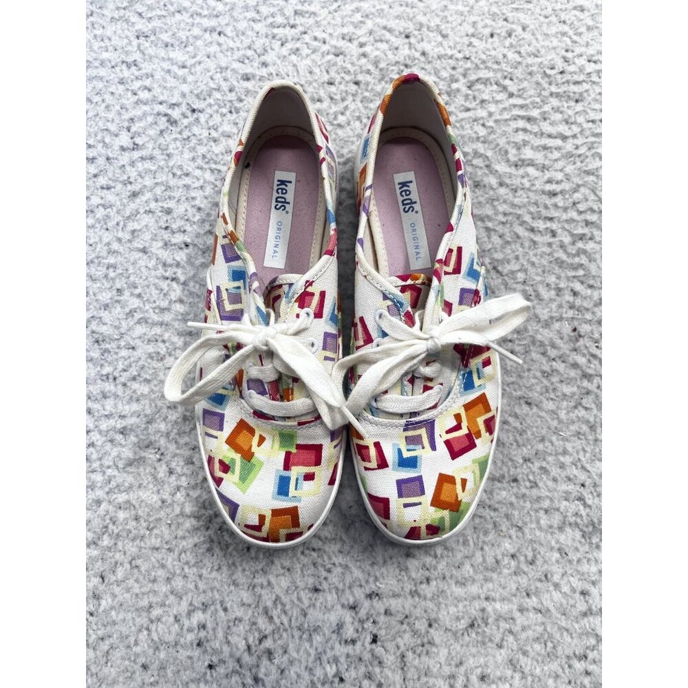 Women's Keds Original White Multicolor Geometric Low Top Shoes Size 5 - Picture 3 of 10